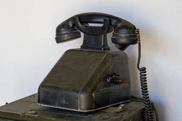 Close Velho Telefone Tradicional Manivela Mão — Fotografia de Stock