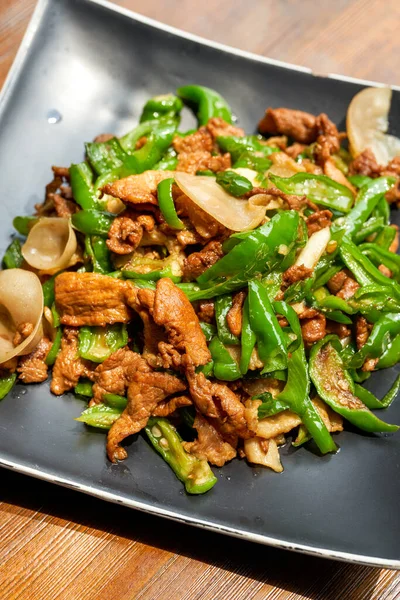 Prato Deliciosos Picantes Pratos Hunan Carne Porco Frita Com Pimenta — Fotografia de Stock