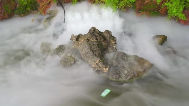 Scena Nebbia Rocciosa Creata Nebbia Ultrasuoni Piscina Giardino — Video Stock
