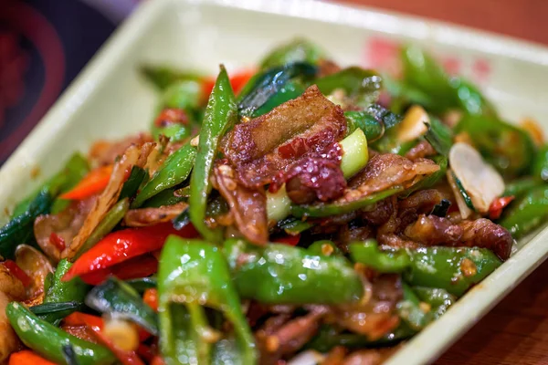Delicious Chinese Hunan Dish Stir Fried Pork Chili — Stock Photo, Image