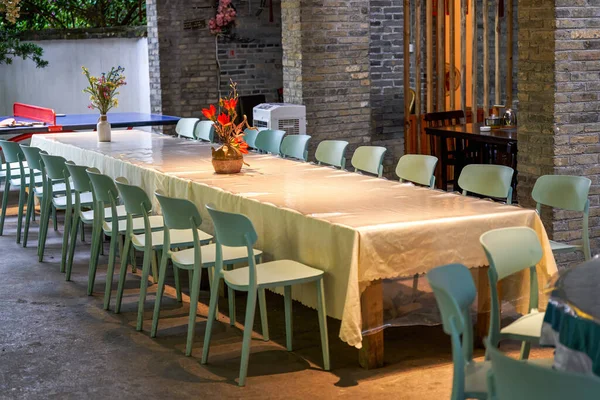 Catering Long Table Seating Conference Long Table Restaurant — Stock Photo, Image
