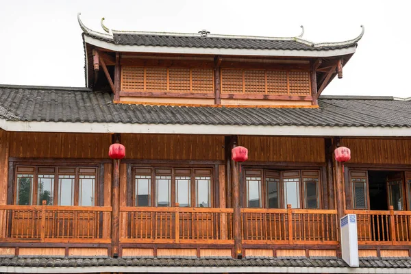 Primer Plano Los Edificios Tradicionales Chinos Madera Bambú —  Fotos de Stock