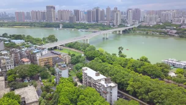 Yongjiang Bridge Verkeersstroom Langs Rivier Nanning Guangxi China — Stockvideo