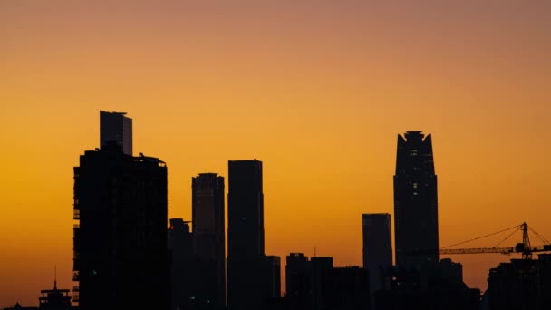 Early Morning Sunrise Time Lapse High Rise Buildings Business District — Vídeos de Stock