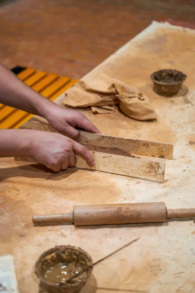 Man Making Clay Hand — Stock Fotó