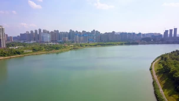 High Rise Buildings Riverside Scenery Wuxiang New District Nanning Guangxi — Vídeo de Stock