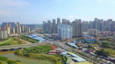 High-rise buildings and riverside scenery in Wuxiang New District, Nanning, Guangxi, China