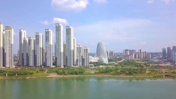 High Rise Buildings Riverside Scenery Wuxiang New District Nanning Guangxi — Vídeo de stock