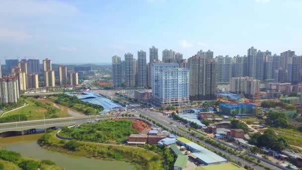 High Rise Buildings Riverside Scenery Wuxiang New District Nanning Guangxi — Stockvideo
