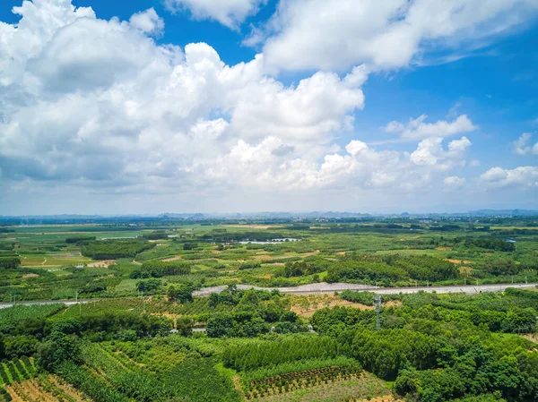 Aerial Photography Wild Field Plants Blue Sky White Clouds Guangxi — Stockfoto