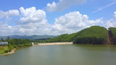 Aerial shot of outdoor scenic reservoir in Guangxi, China