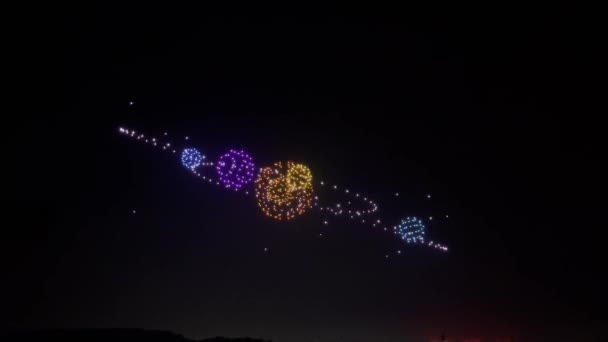 Thousands Drones Flying Show Night — ストック動画