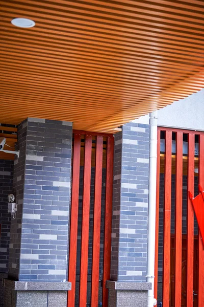 View of interior decoration of modern wooden top tile pillars