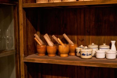 Sideboard and utensils in traditional Chinese restaurant