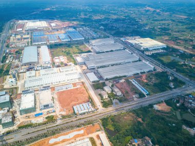 Aerial photography of large industrial areas and factory buildings in the city
