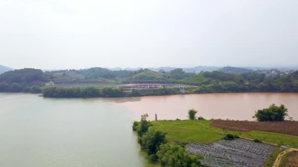 Unique Landscape Sanjiangkou Nanning Guangxi China Two Rivers Two Colors — стоковое видео