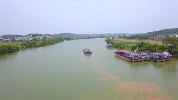 Large Sand Mining Boat Driving River Outdoors — Stock videók