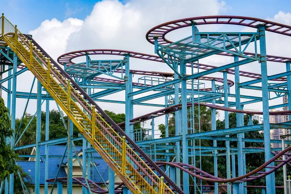 Close Roller Coaster Track Amusement Park — Stock Photo, Image