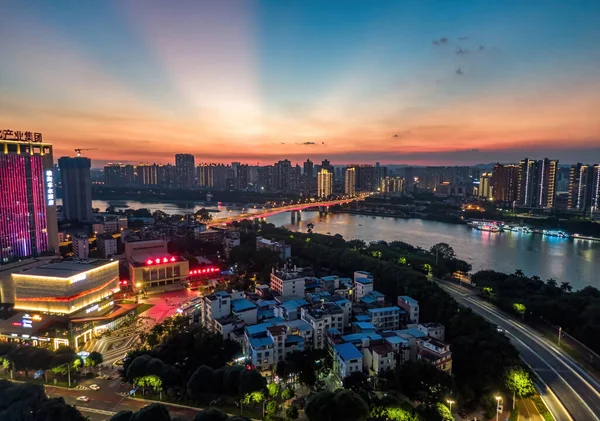 Abend Stadt Flussufer Gebäude Nachtszene Nanning Guangxi China — Stockfoto