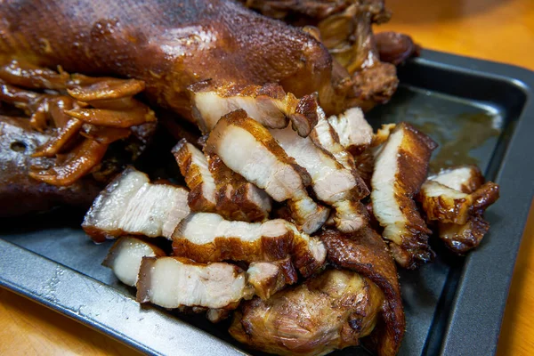 Plate Delicious Sauce Flavored Braised Pork Belly — Stock Photo, Image