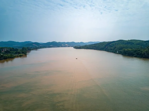 Sanjiangkou Nanning Guangxi China Dividing Line Two Rivers Meet — Stock Photo, Image