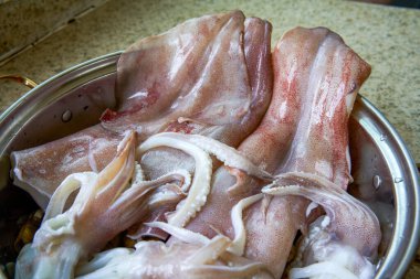 Taze ve dolgun deniz ürünleri mürekkep balığı.