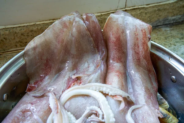 Taze ve dolgun deniz ürünleri mürekkep balığı.