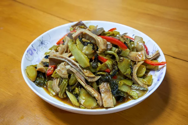 Delicious Chinese Dish Fried Pork Belly Sauerkraut — Stock Photo, Image