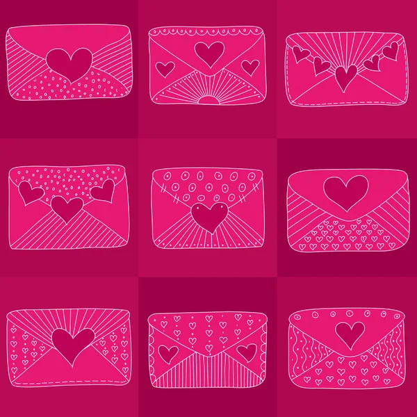 Pattern with envelopes and hearts — Stock Vector