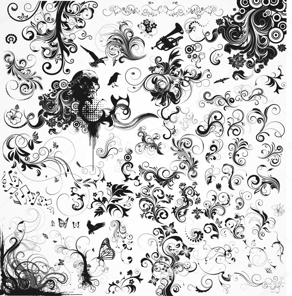 Set of floral design elements. Vector Eps8 collection.