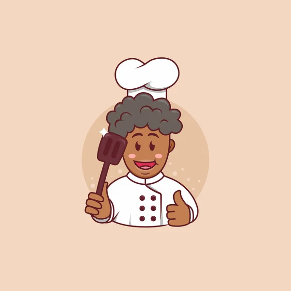 Lindo Africano Hombre Negro Chef Mascota Logo Carácter Lindo Estilo — Archivo Imágenes Vectoriales