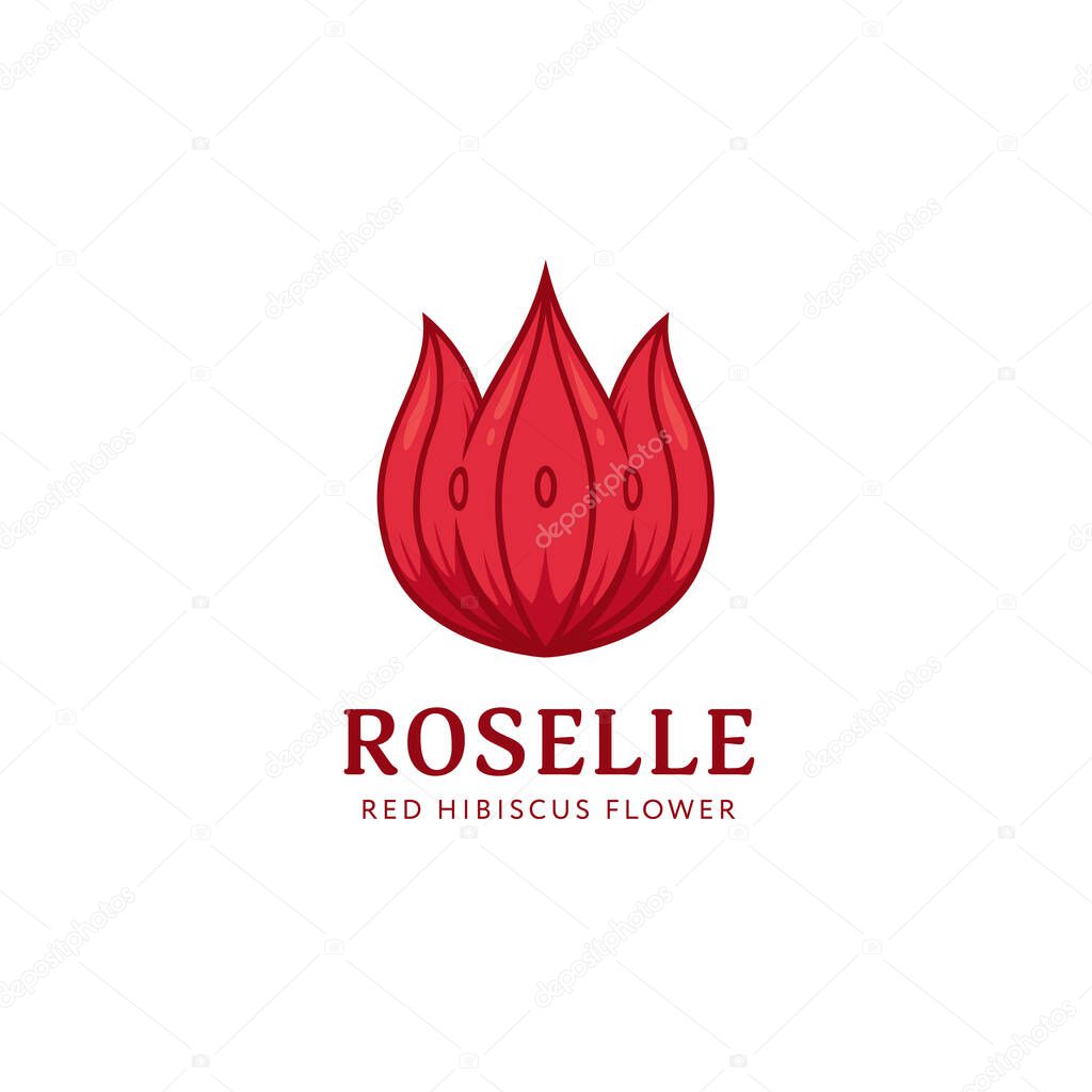 Roselle Red hibiscus flower logo icon template