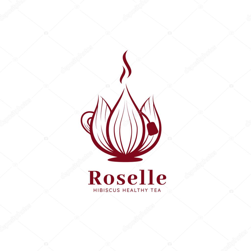 Roselle hibiscus flower healthy tea logo icon template