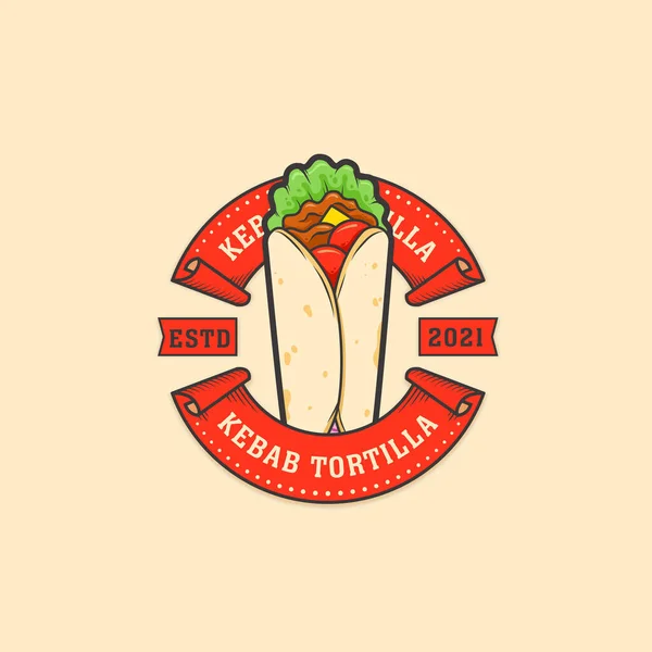 Kebab Tortilla Logo Modello Distintivo Stile Circo — Vettoriale Stock