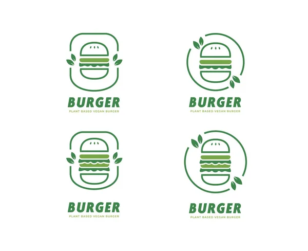 Hamburguesa Vegana Base Plantas Icono Del Logotipo Simple Conjunto Con — Archivo Imágenes Vectoriales