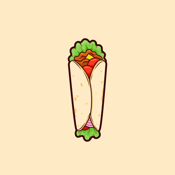 Kebab Tortilla Envolto Ilustração Vetorial Isolado — Vetor de Stock