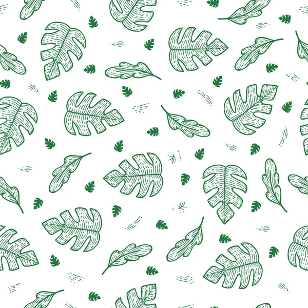 Monstera Leaf Doodle Nahtlose Grüne Öko Muster Für Die Verpackung — Stockvektor
