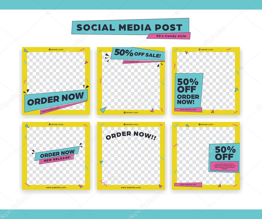 Social media ads post template in 90s trendy colorful style