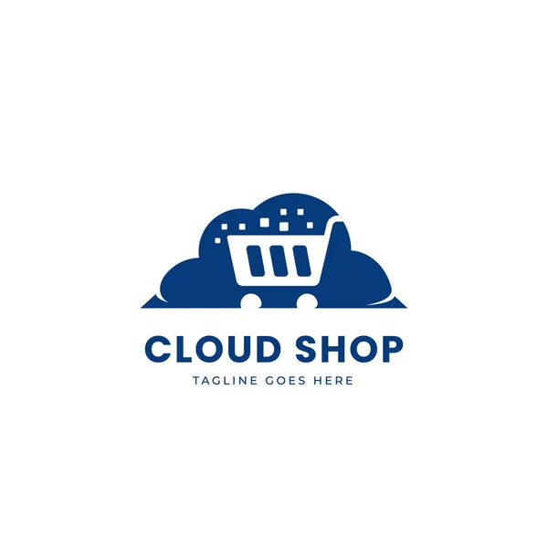 Digital Cloud Shop Logotyp Med Kundvagn Ikon — Stock vektor