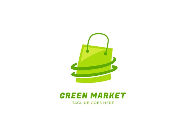 Logotipo Loja Mercado Verde Logotipo Ícone Saco Compras Verde Para — Vetor de Stock