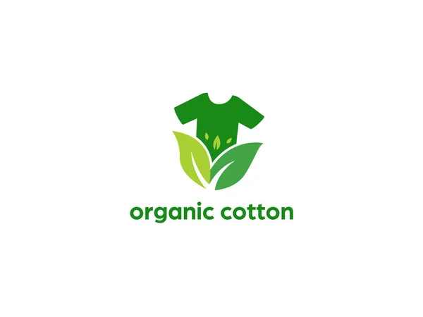 Οργανικό Βαμβακερό Μπλουζάκι Λογότυπο Εικονίδιο Πράσινο Φύλλο Και Πουκάμισο Εικονίδιο — Διανυσματικό Αρχείο