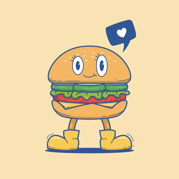 Burgerman Hambúrguer Bonito Hambúrguer Personagem Desenho Animado Mascote Ilustração Clip —  Vetores de Stock