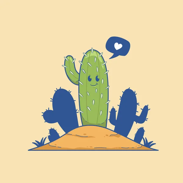 Lindo Cactus Arena Ilustración Dibujos Animados Vector Mascota Carácter — Archivo Imágenes Vectoriales