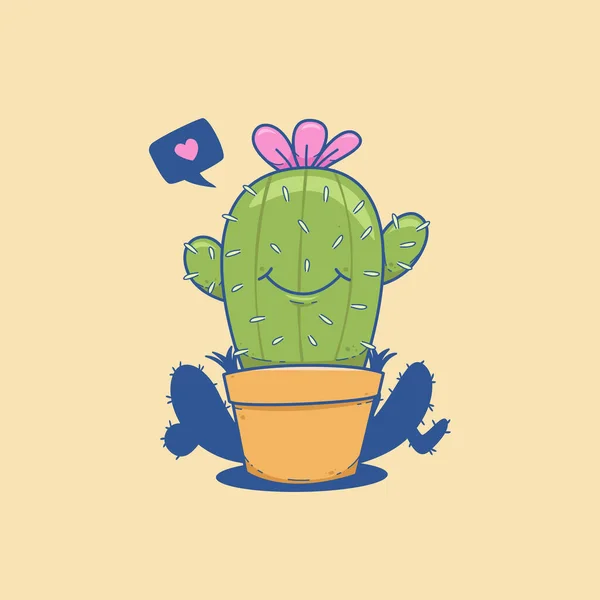 Linda Sonrisa Cactus Suculenta Mascota Dibujos Animados Vector Ilustración — Vector de stock