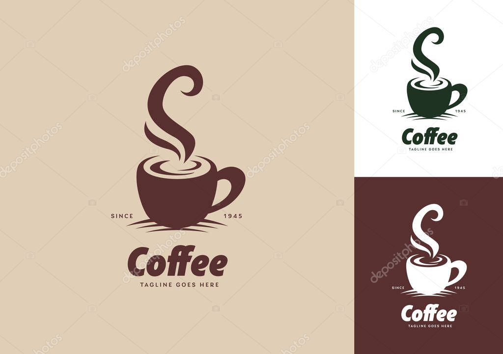 hot coffee mug logo icon concept template