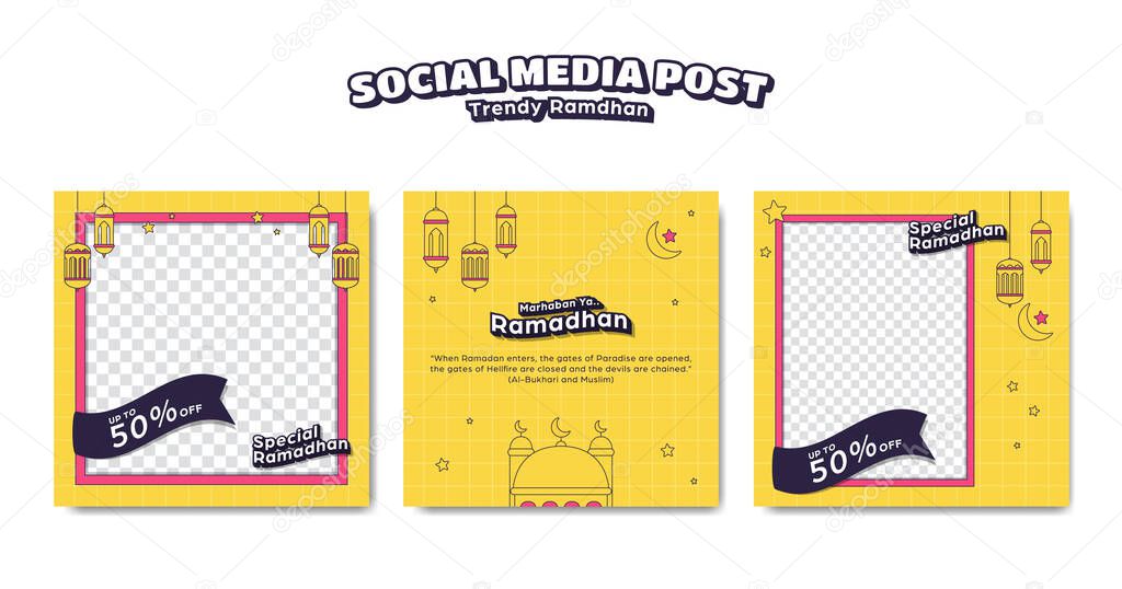 Yellow trendy colorful instagram square post islamic ramadan template set for product sale promotion