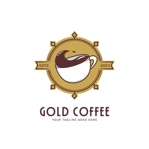 Oro Prima Retro Vintage Café Caliente Café Logotipo Icono Insignia — Vector de stock