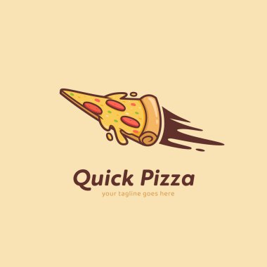 Hızlı pizza logosu, hızlı pizza teslimatı logosu ve uçan pizza ikonu.