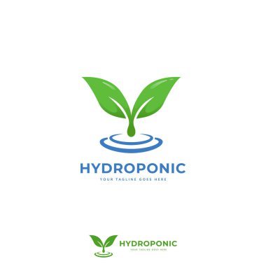 Su ve yeşil yaprak sembollü hidrofonik çiftlik logosu