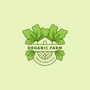 organik yeşil marul çiftlik logosu monoline line rozet amblemi